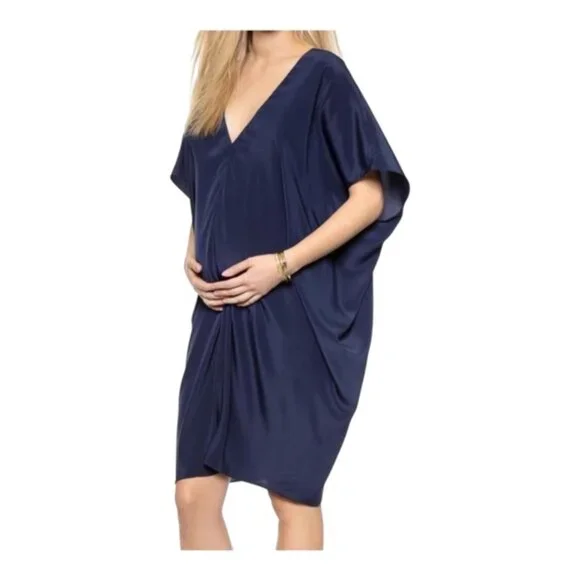Hatch Slouch O/S One Size V Neck Maternity Dress in Blue - Picture 1 of 5